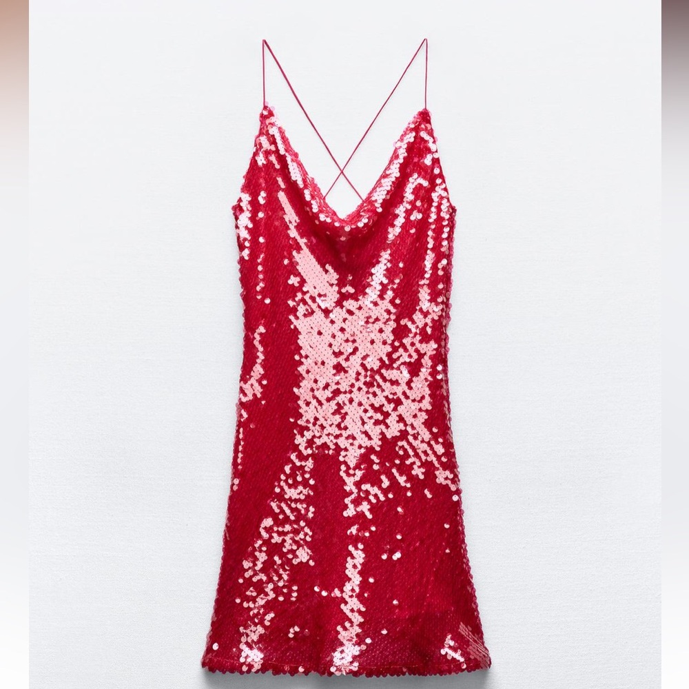 Red fuchsia sequins zara mini dress